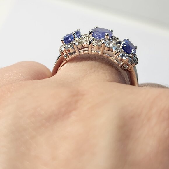 VTG WT 1.65ctw Genuine Natural BLUE Tanzanite Trilogy Ring Size 7 Lopez - Picture 15 of 16